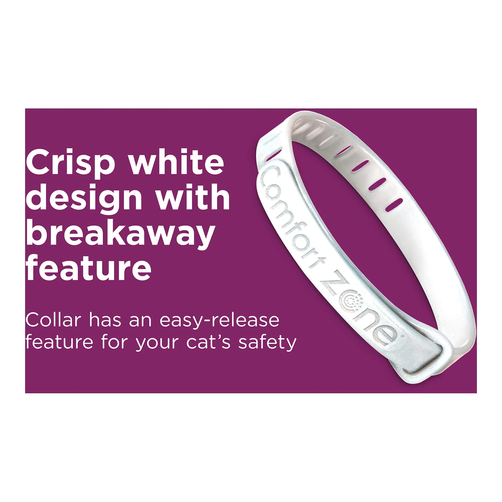 Comfort Zone Cat Calming Pheromone Collar, Anxiety & Stress Relief Aid, Breakaway Design, White