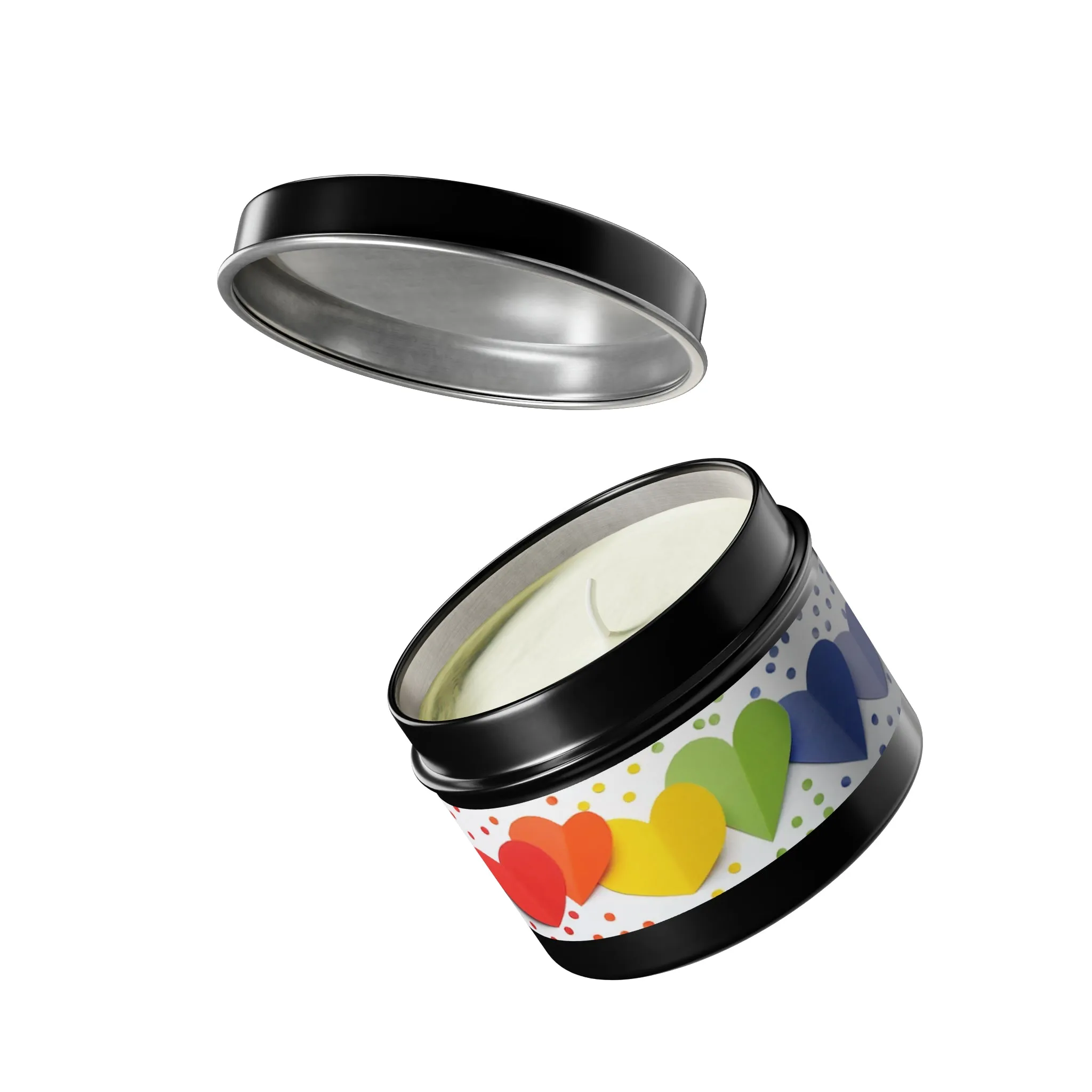 Gift Tin Scented Candle Rainbow Paper Hearts