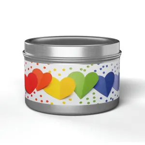 Gift Tin Scented Candle Rainbow Paper Hearts