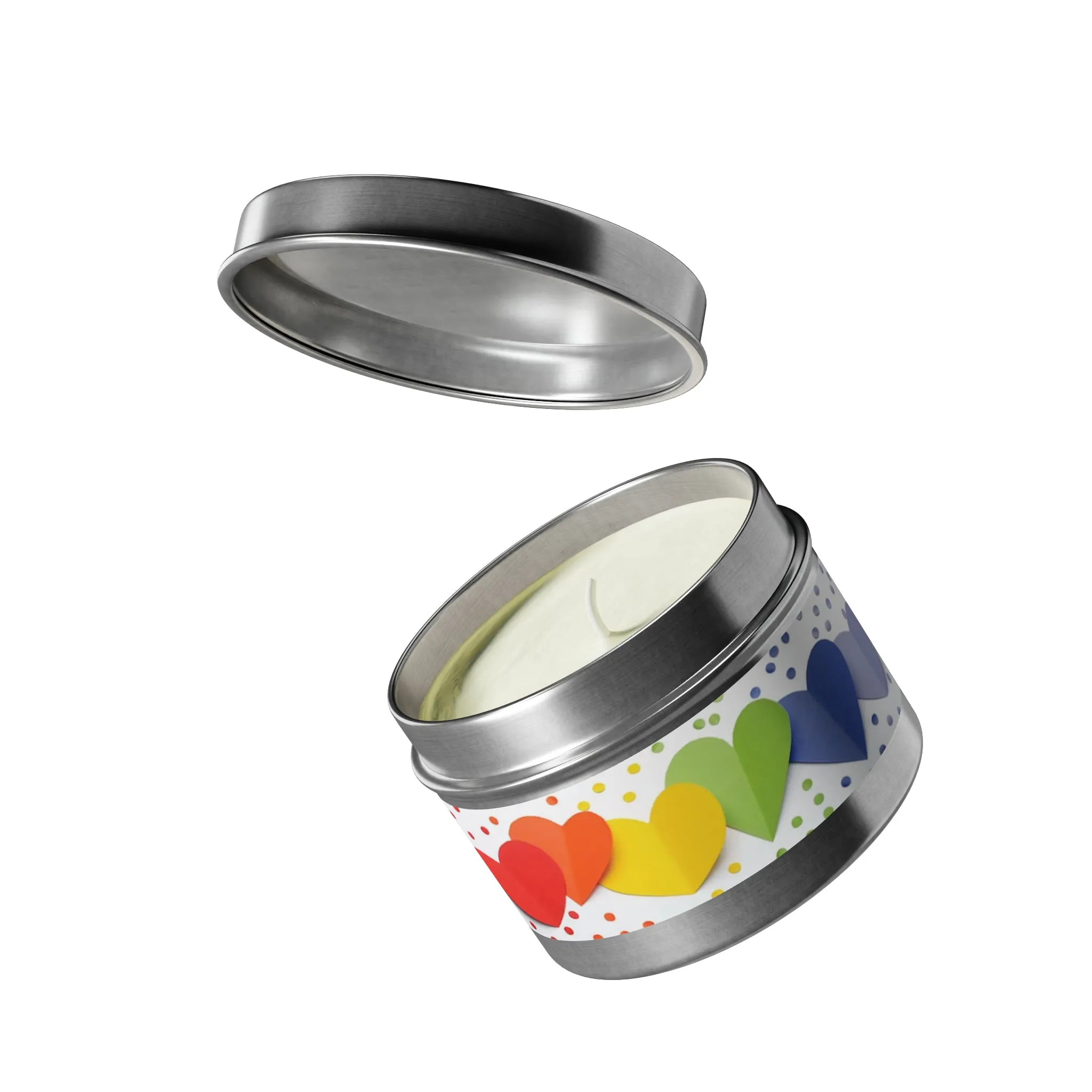 Gift Tin Scented Candle Rainbow Paper Hearts