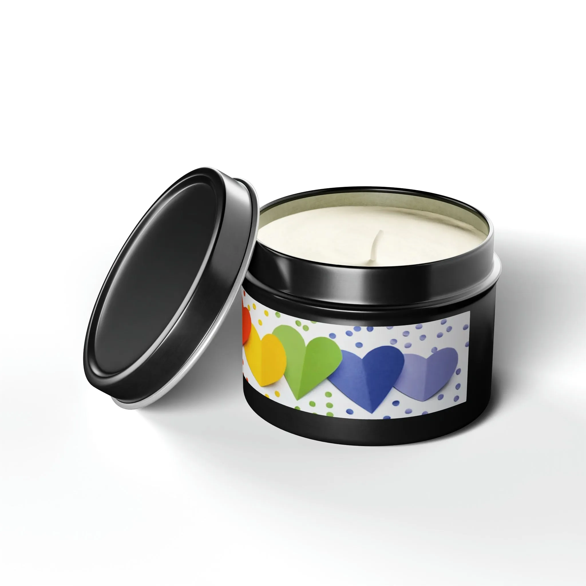 Gift Tin Scented Candle Rainbow Paper Hearts