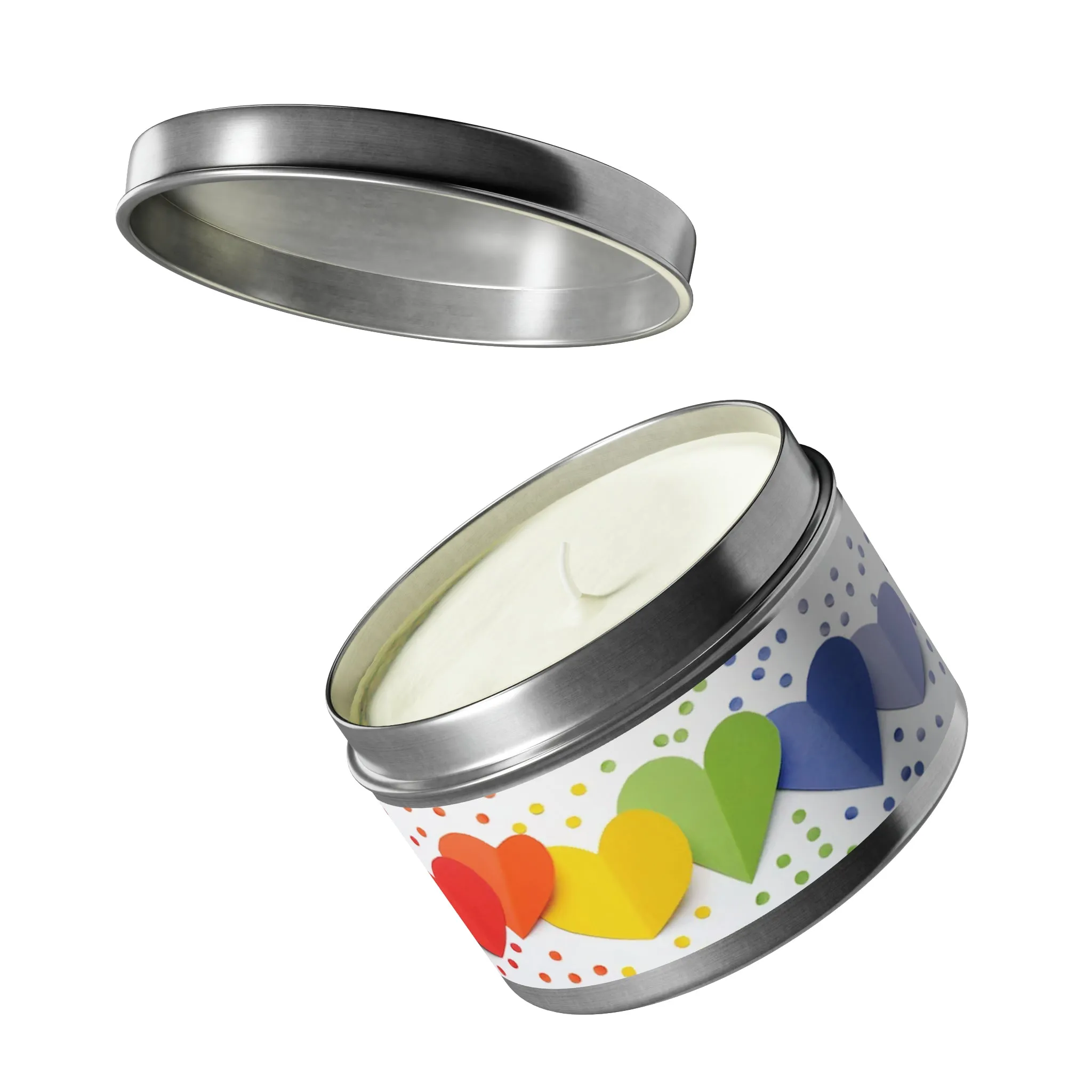 Gift Tin Scented Candle Rainbow Paper Hearts