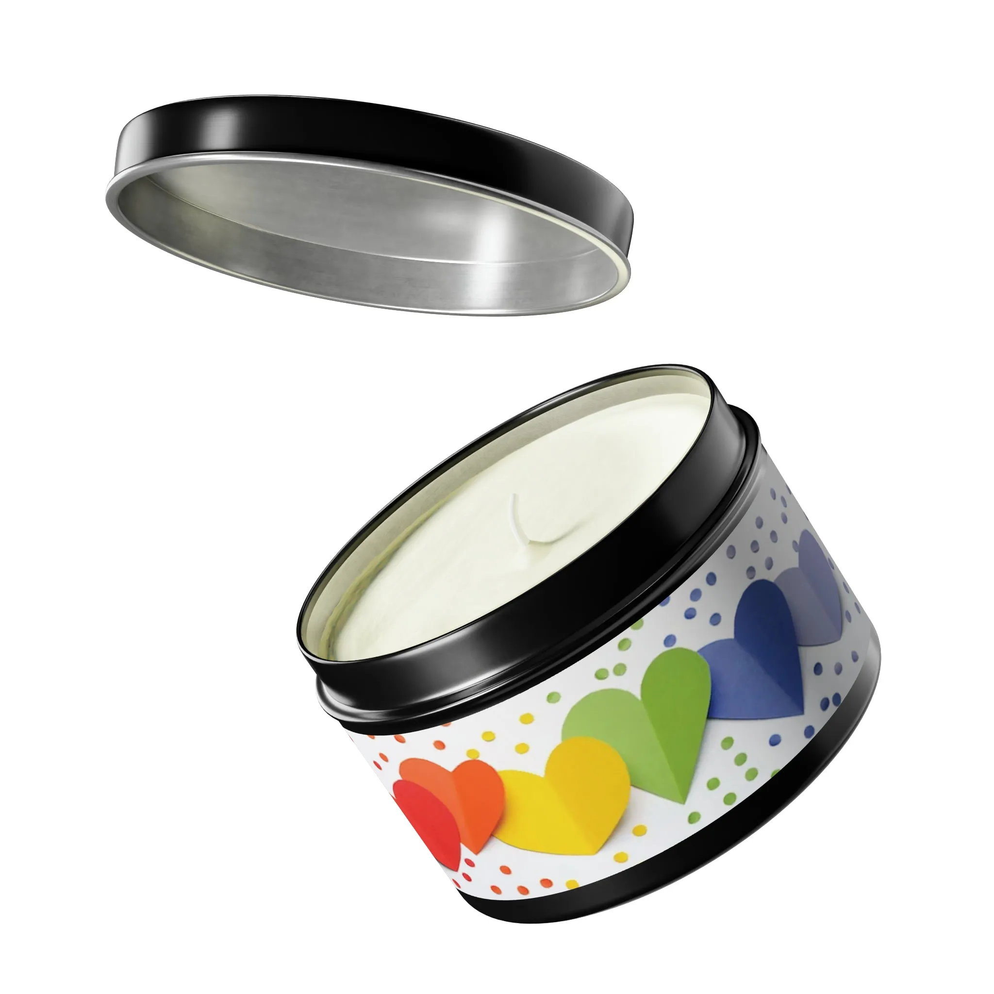 Gift Tin Scented Candle Rainbow Paper Hearts