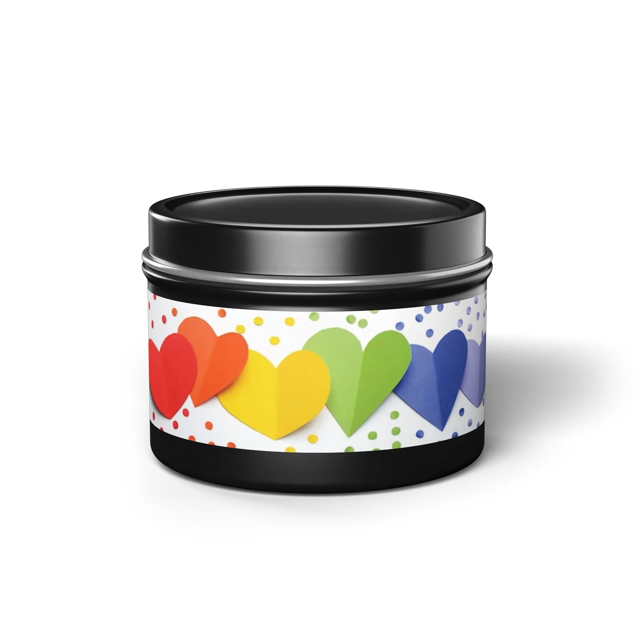 Gift Tin Scented Candle Rainbow Paper Hearts