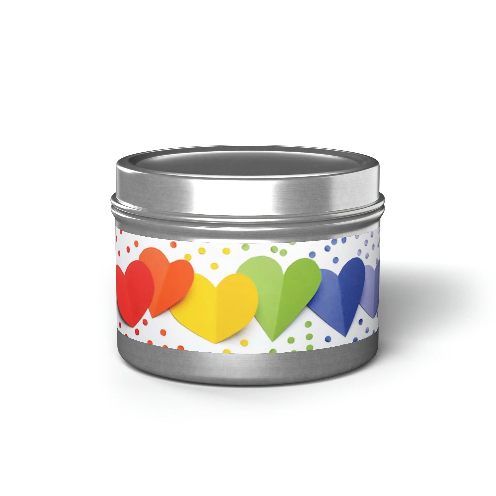 Gift Tin Scented Candle Rainbow Paper Hearts