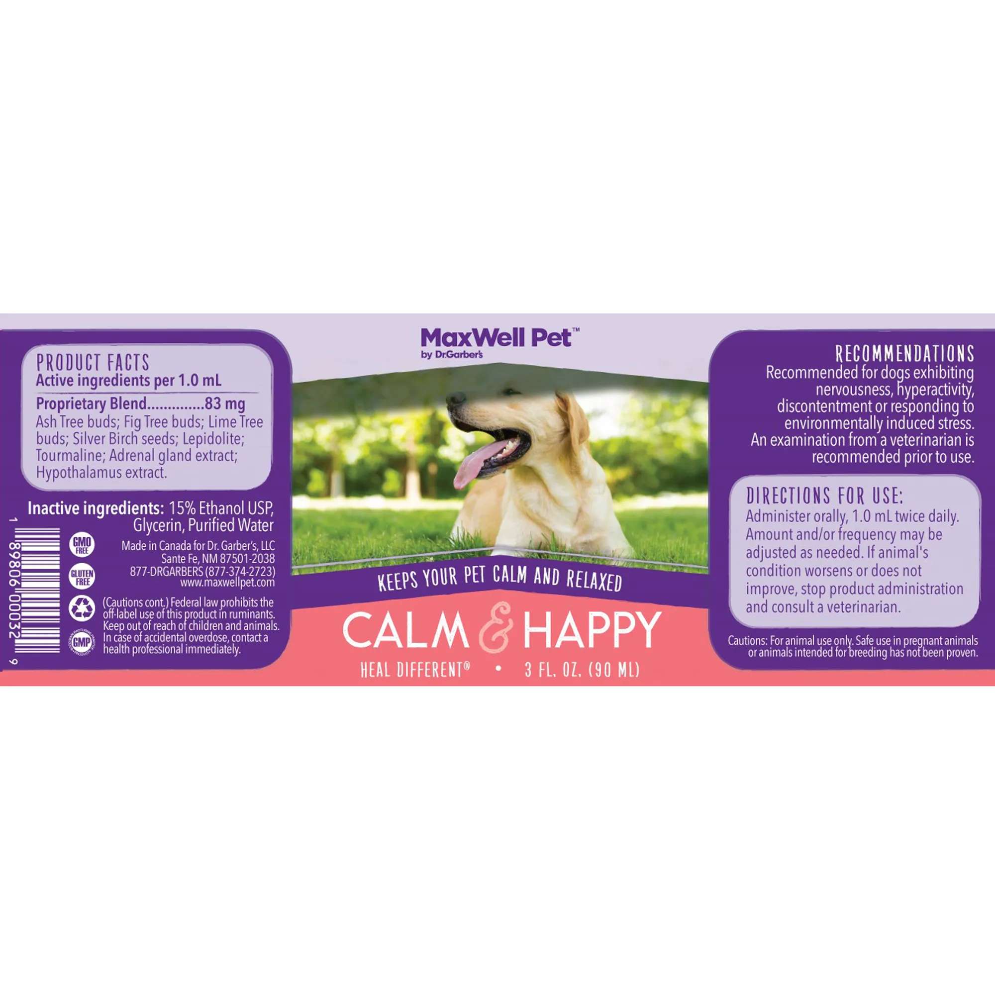 MaxWell Pet Calm & Happy Supplement for Dogs - 2oz