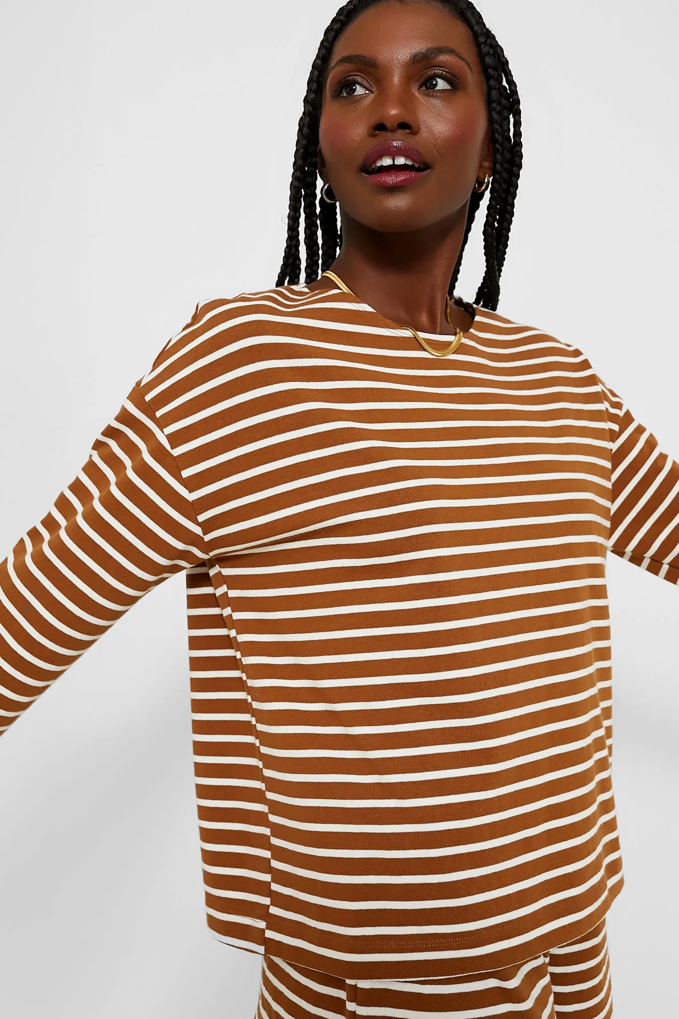 Mocha Stripe Structured Knit Odelle Top