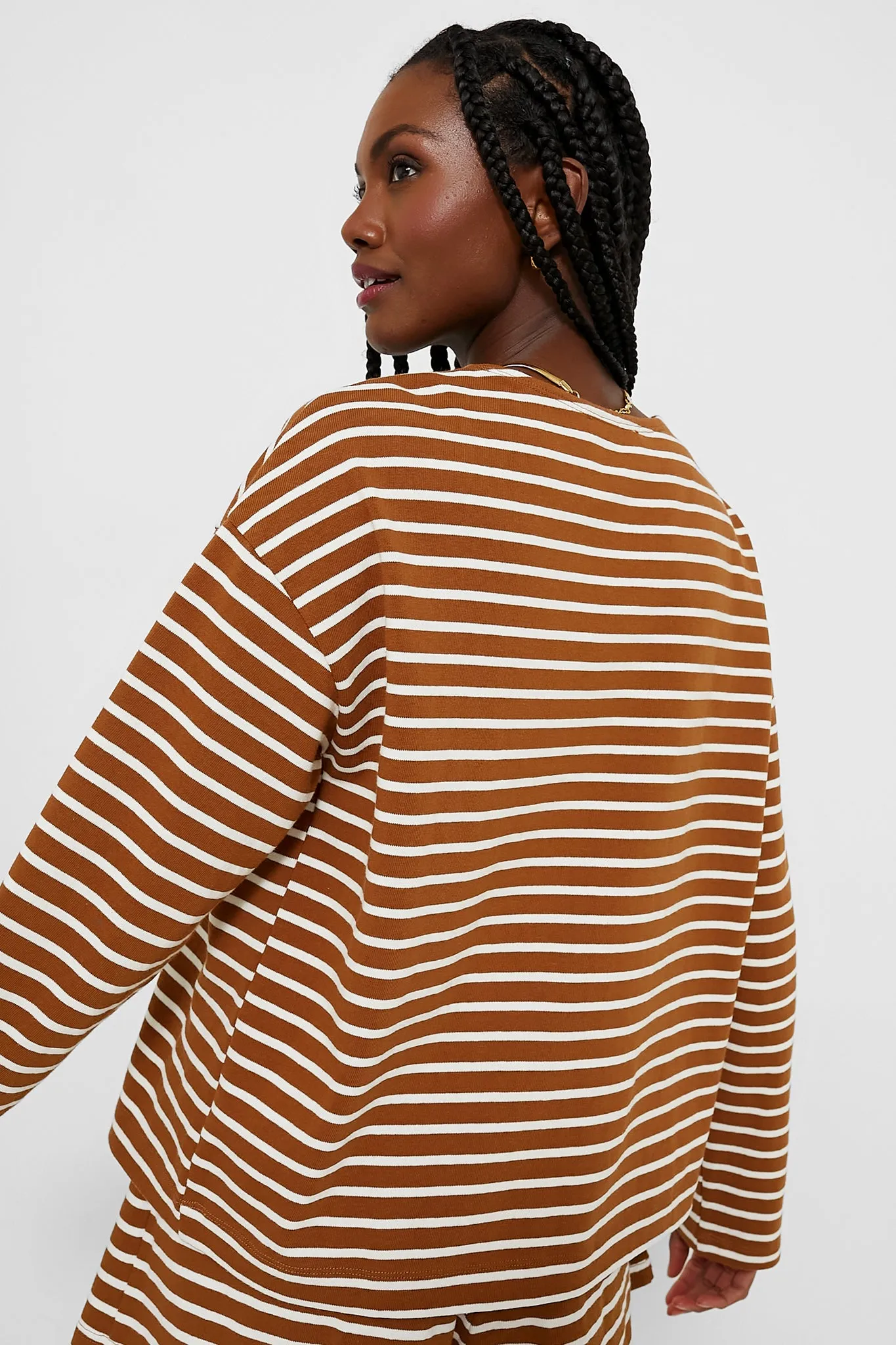 Mocha Stripe Structured Knit Odelle Top