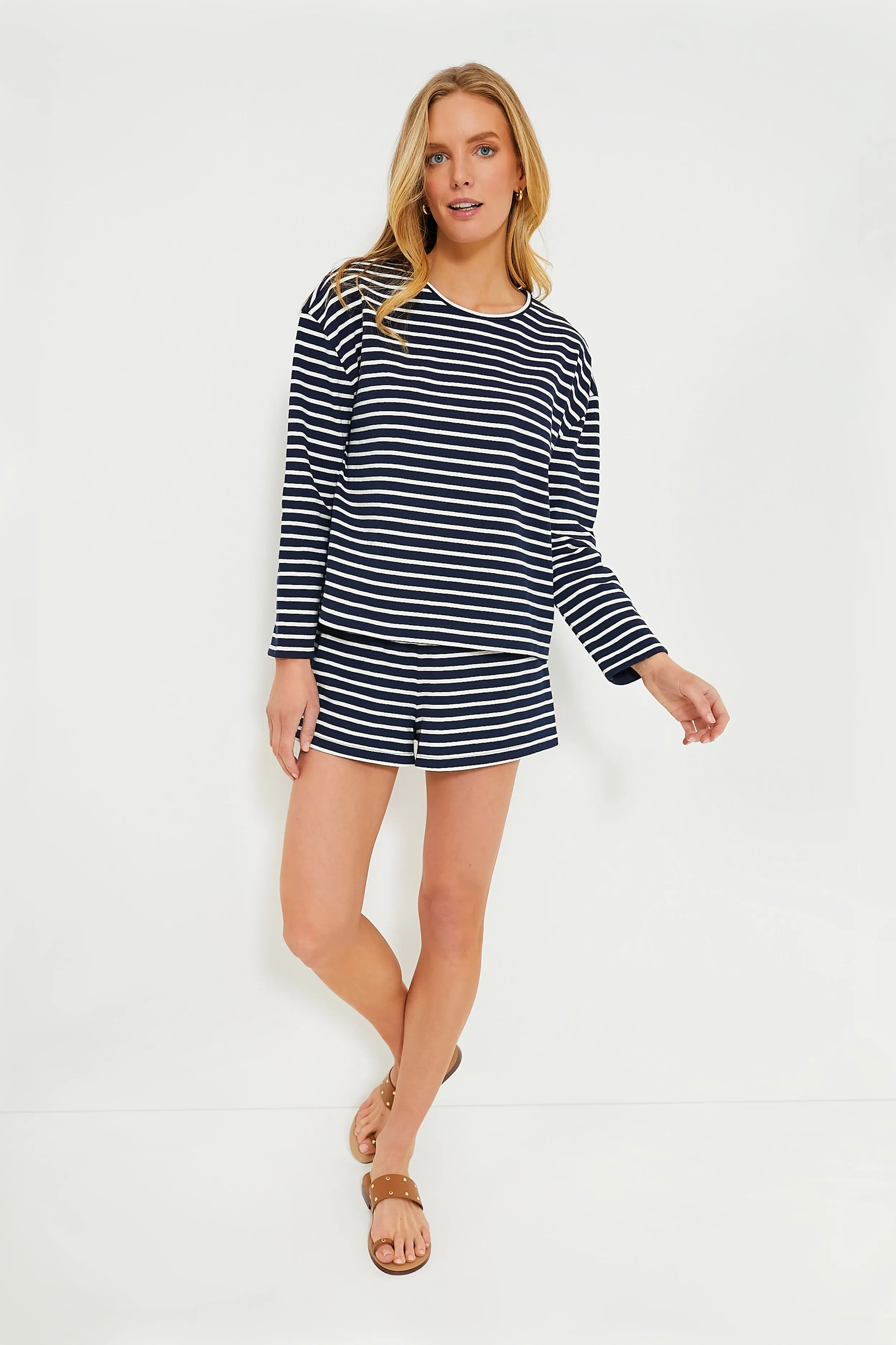 Navy Stripe Structured Knit Milo Short