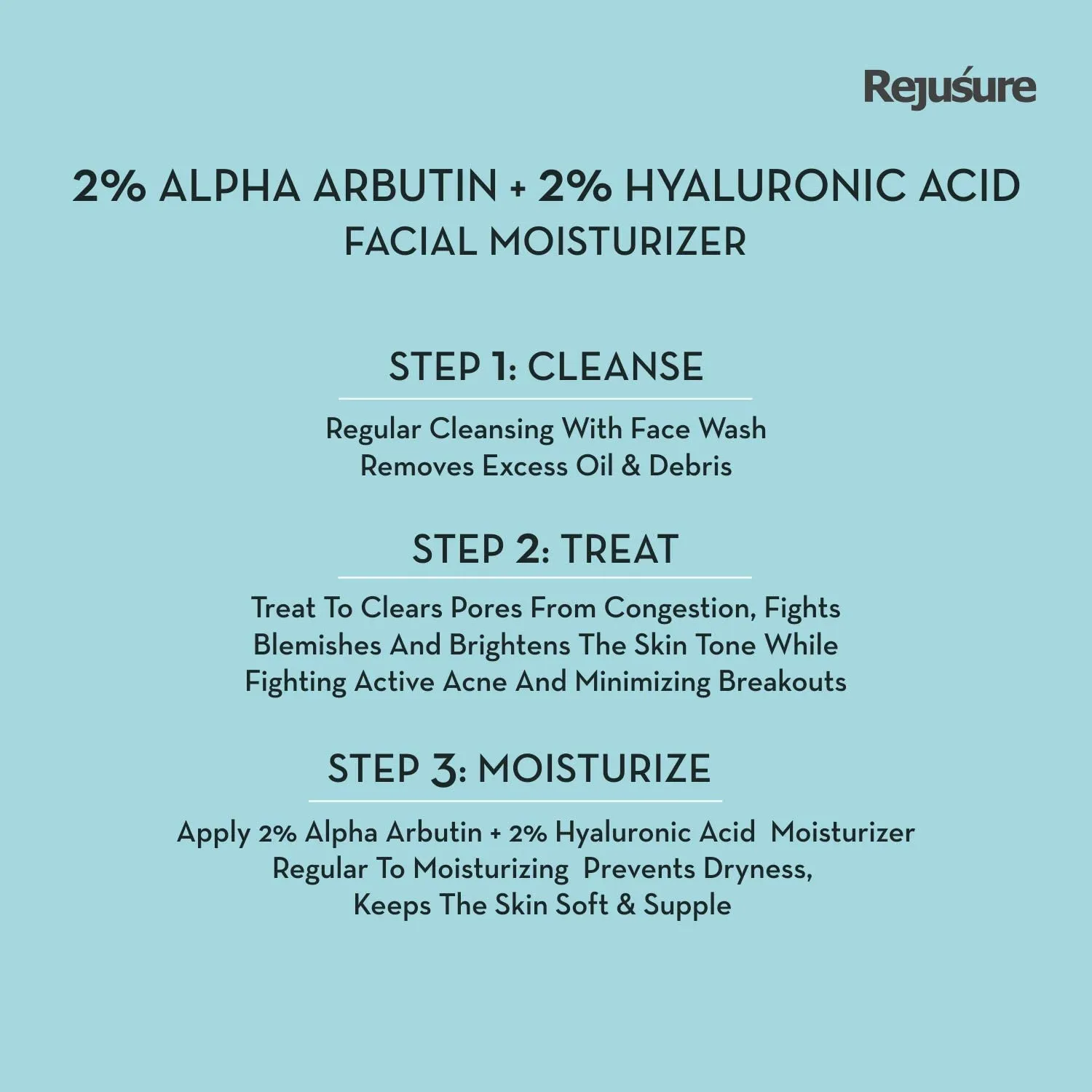 Rejusure Alpha Arbutin 2%   Hyaluronic Acid 2% Face Moisturizer - Minimizes Dark Spots and Hyperpigmentation, Sun Tanning, Blemishes, Acne Marks & Uneven Skin Tone | Skin Care - 50ml