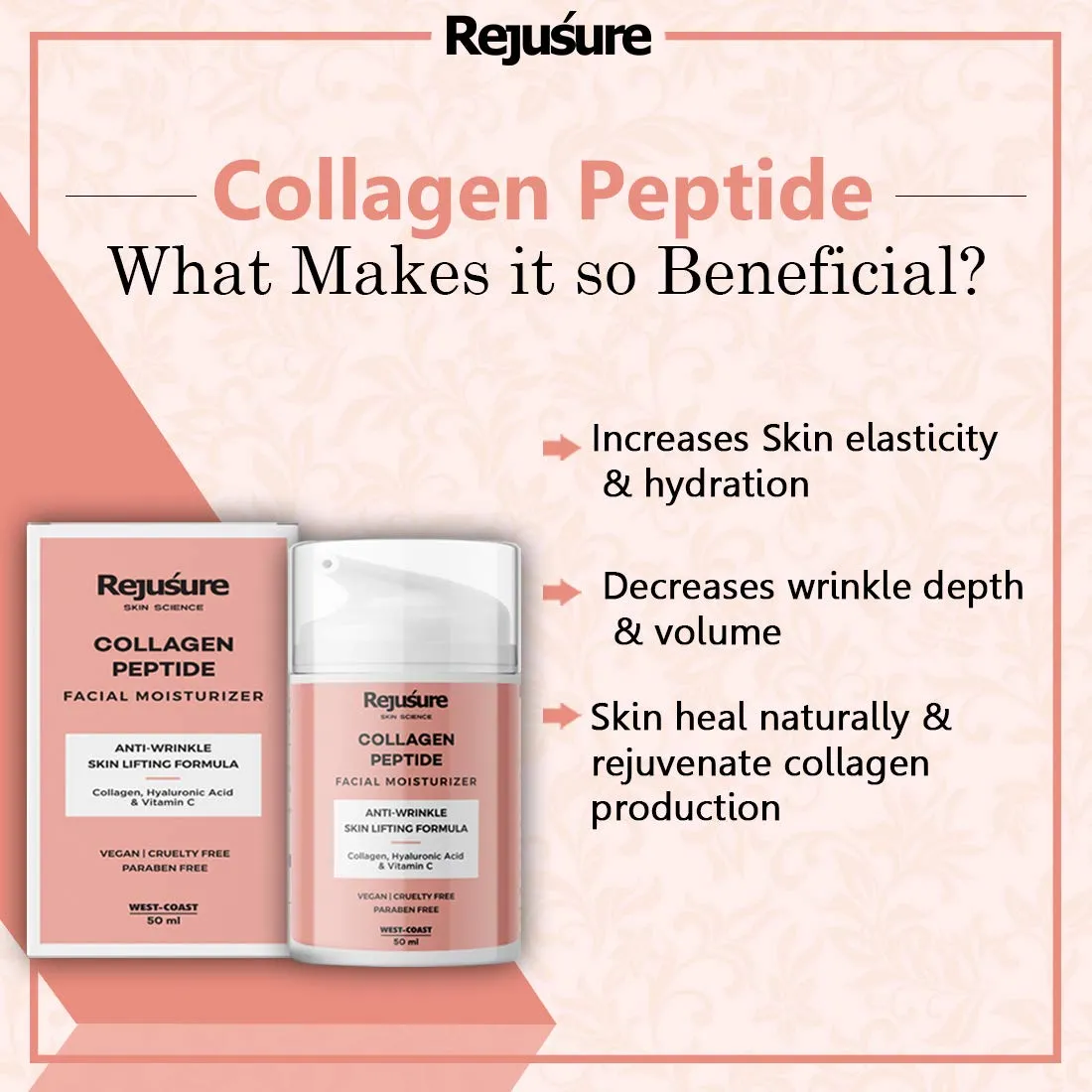 Rejusure Collagen Peptide Cream Moisturizer Day Night Anti Aging/Anti, Wrinkle Overnight Repair & firming Cream for Face - 50ml (Pack of 5)