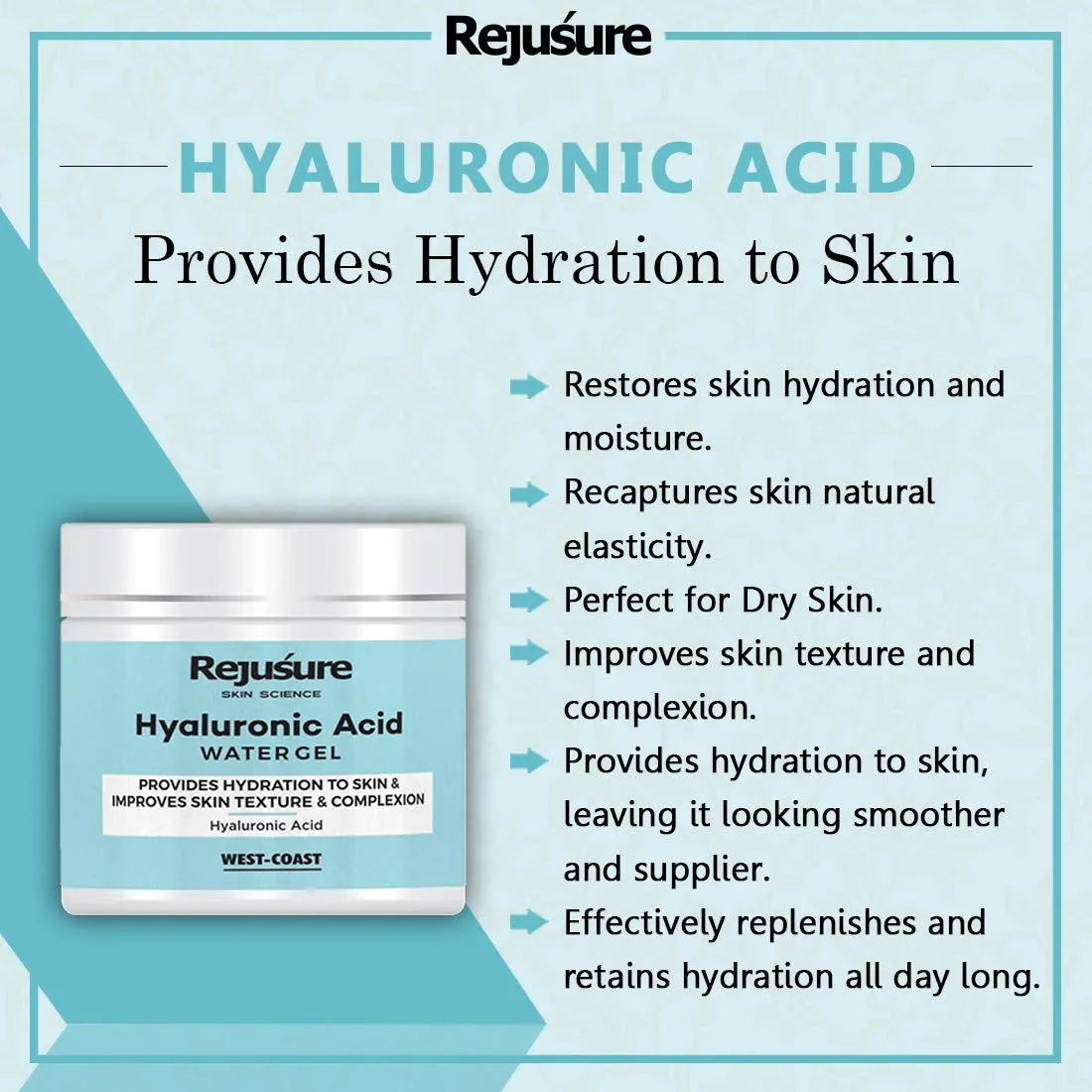 Rejusure Hyaluronic Acid Gel – Provides Hydration to Skin and Improves Skin Texture and Complexion – 50gm (Pack of 2)