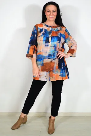 Silk Blend Rust Blue Tunic Top