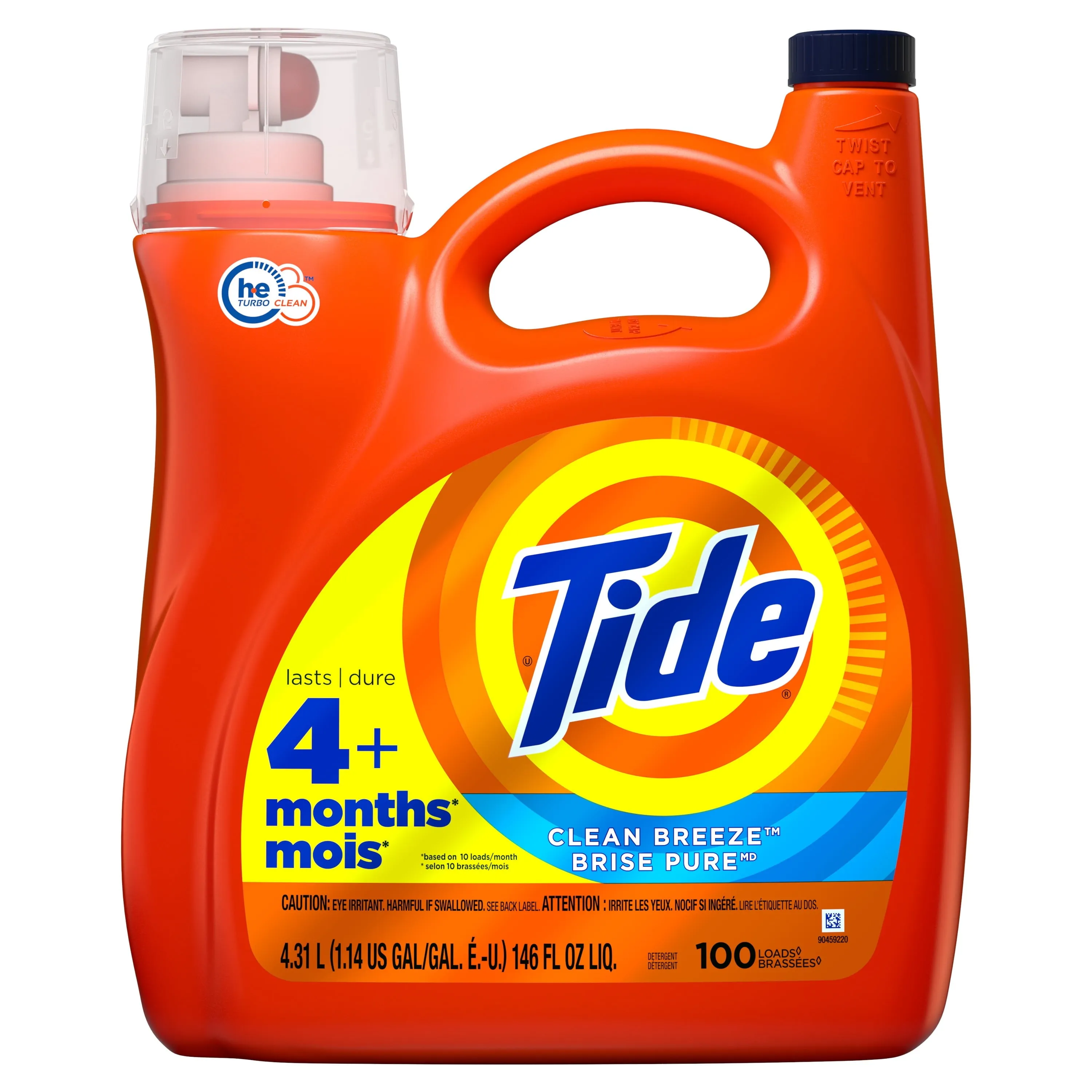 Tide Liquid Laundry Detergent, Clean Breeze, 100 Loads, 146 fl oz