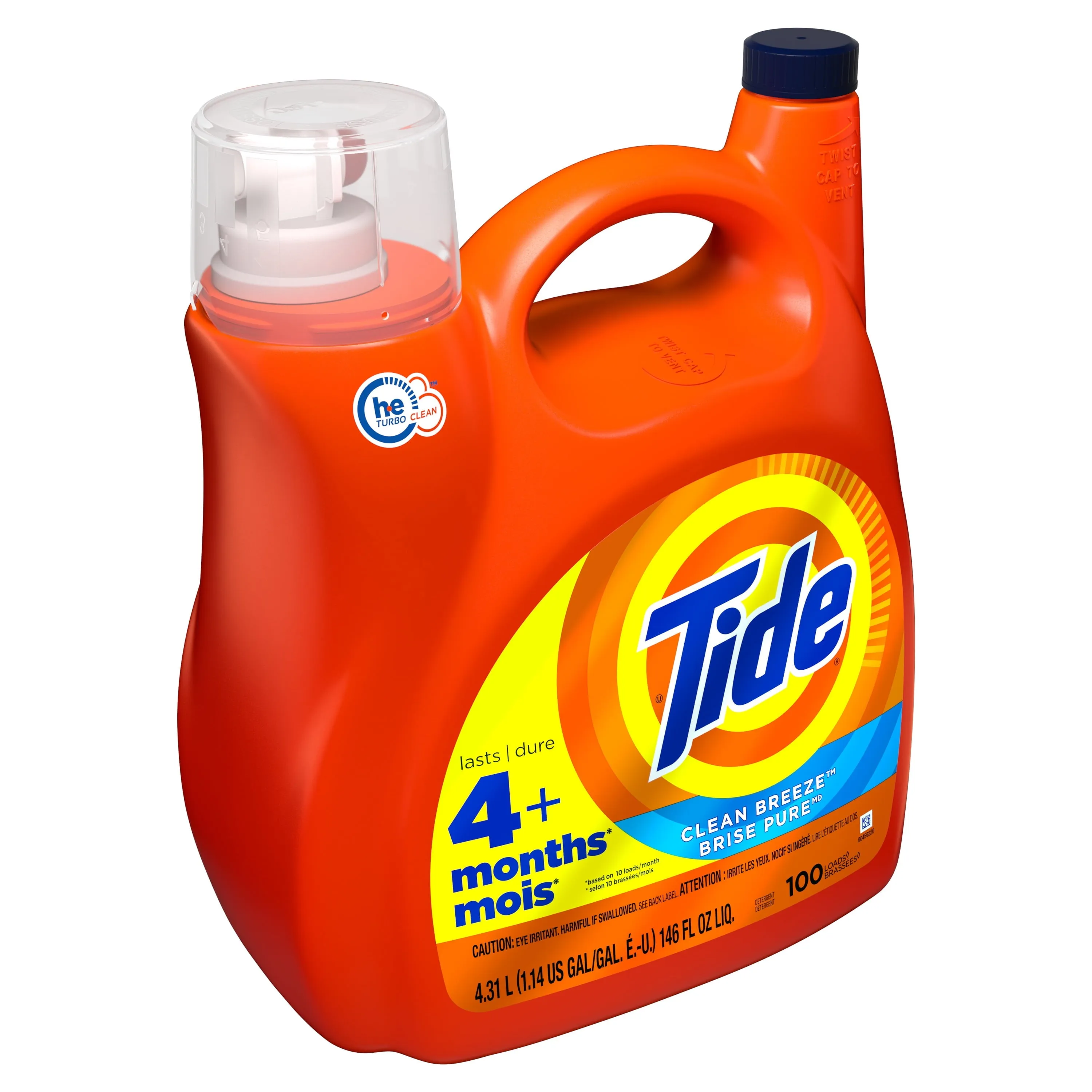 Tide Liquid Laundry Detergent, Clean Breeze, 100 Loads, 146 fl oz