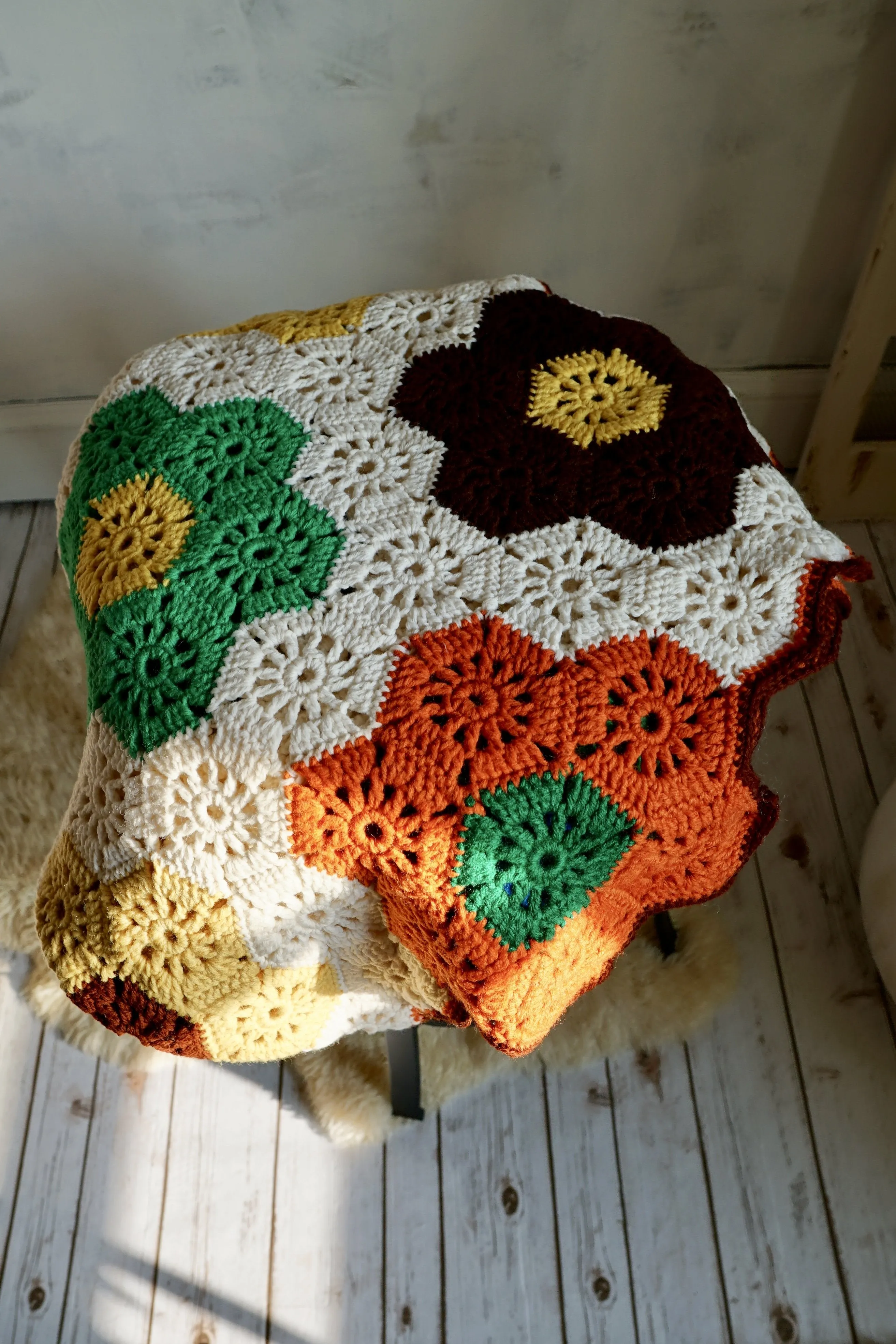 Vintage Crochet Honeycomb Throw